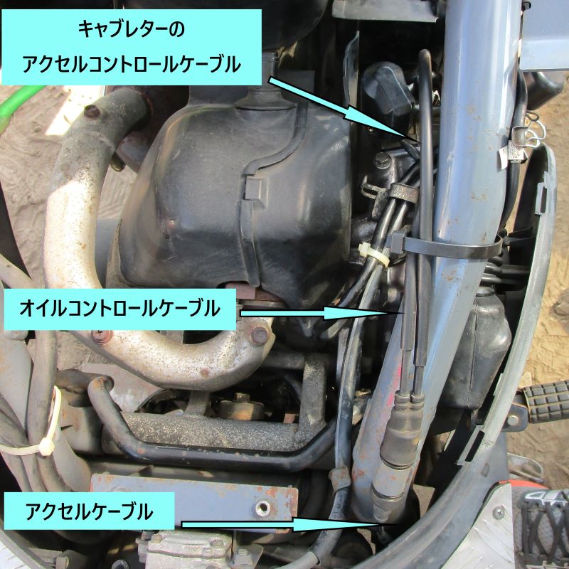 ホンダ・ジョーカー90　キャブレターの取り付け後の作業　アクセルワイヤの説明写真
