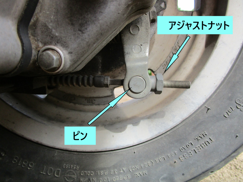 ホンダ・ジョーカー90のリアブレーキの遊び調整方法説明写真